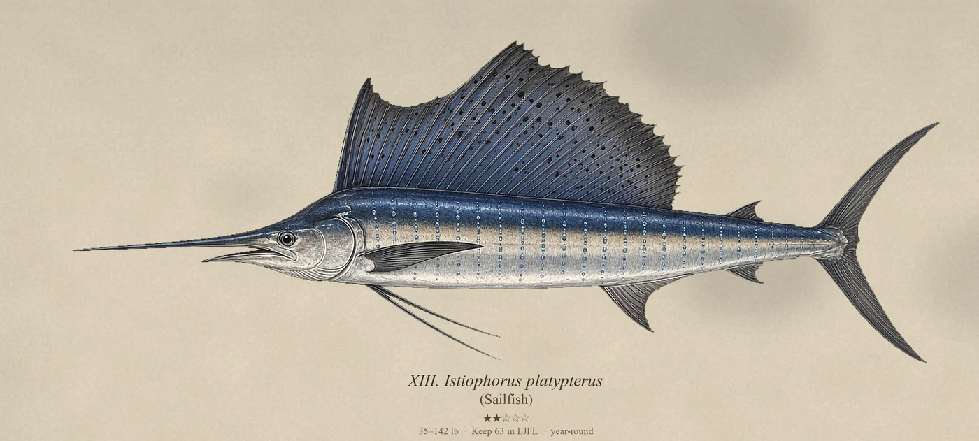 Detail of the Florida Plate: sailfish and tarpon